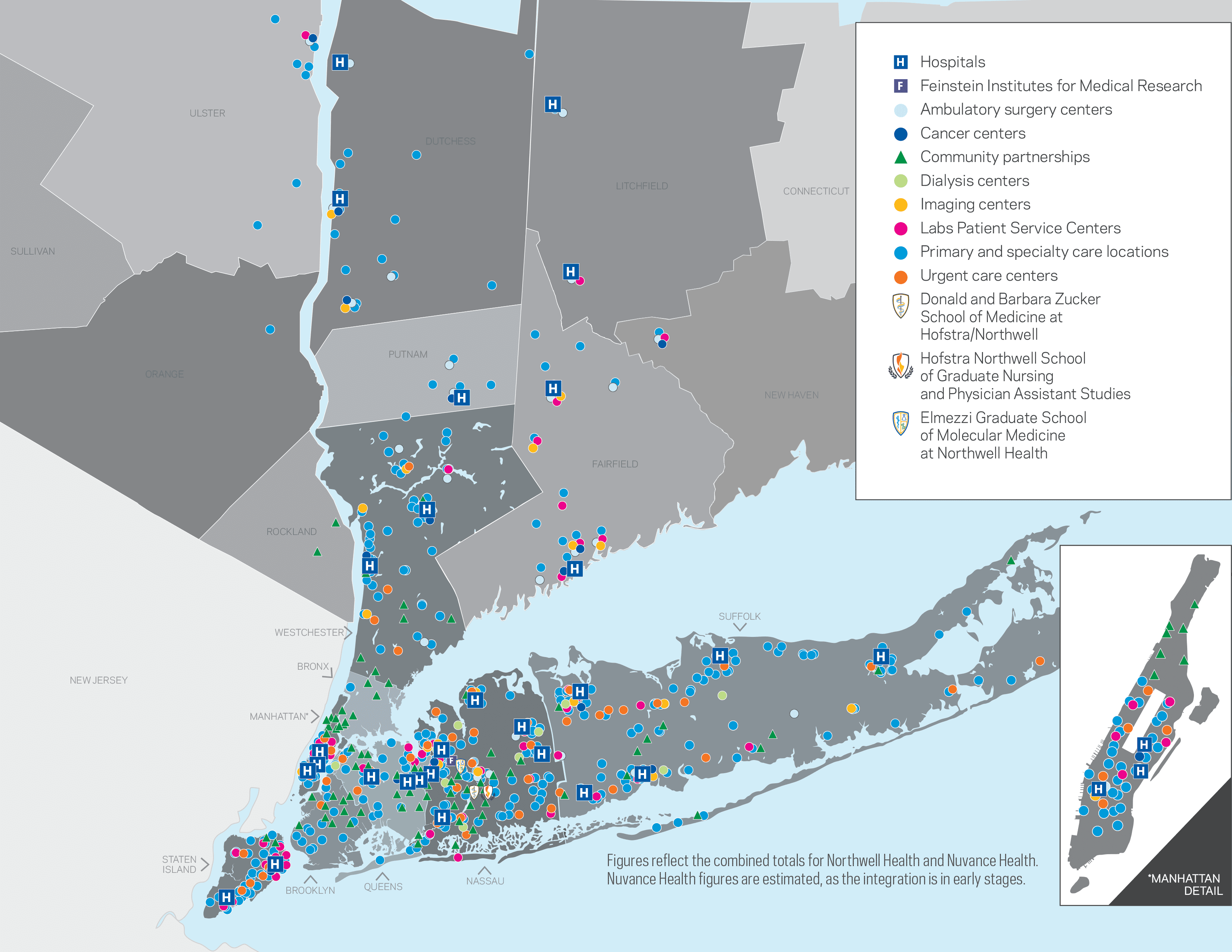 Northwell Direct network map across the New York metro area